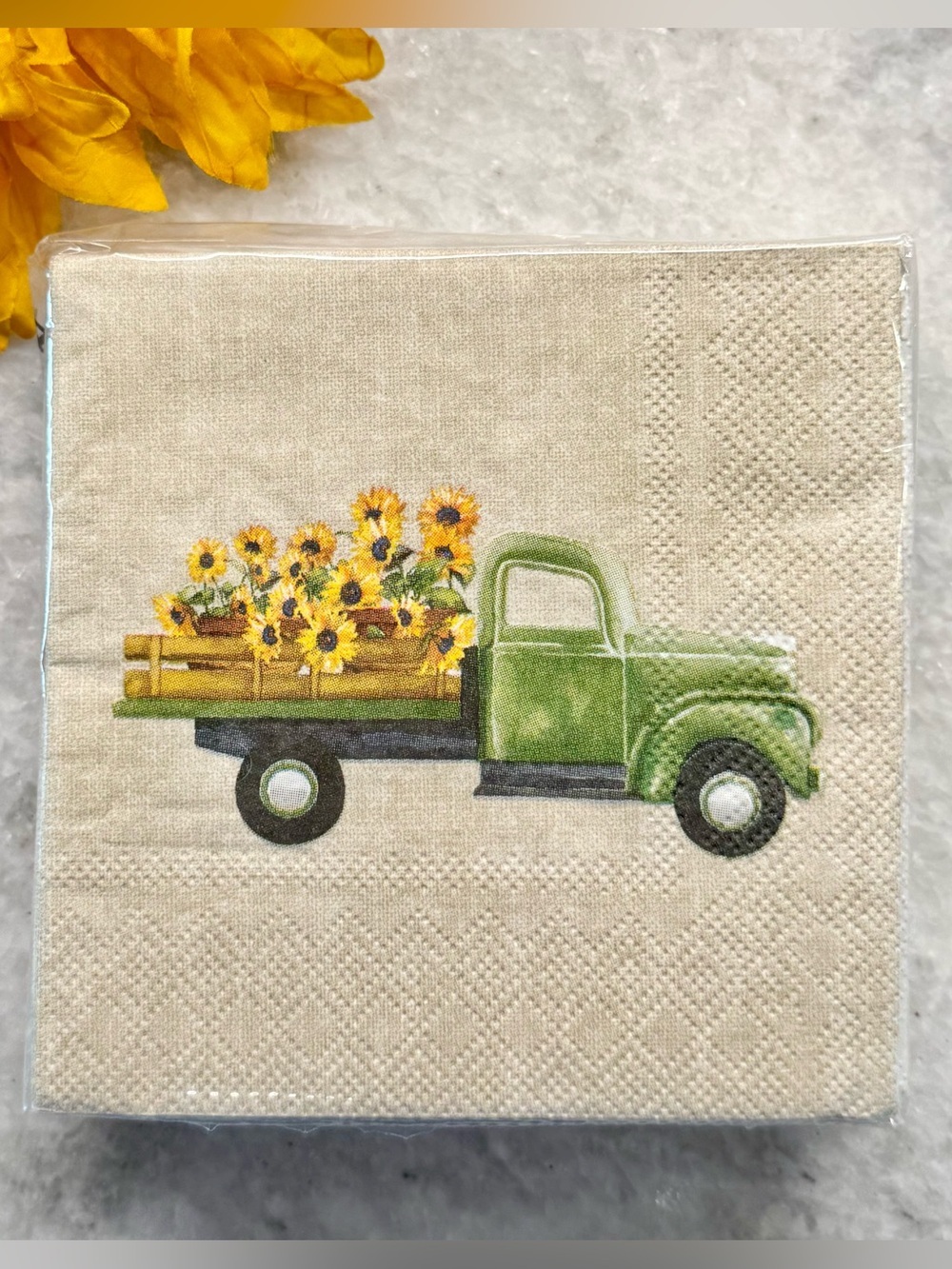 New Punch Studio Sunflowers & Vintage Green Pickup Truck Fall Paper Napkins 40ct